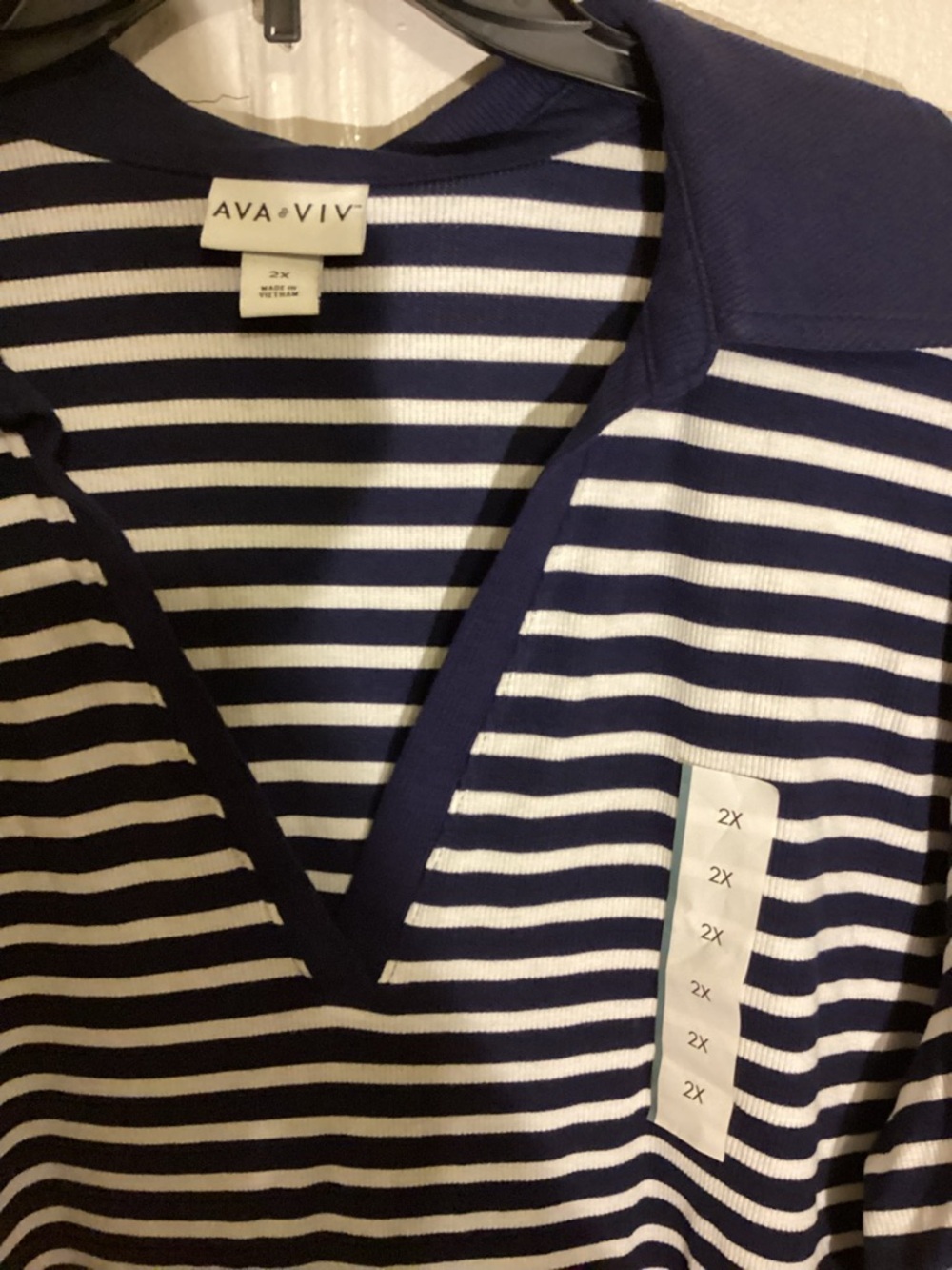 Ava & Viv Navy and White Striped V-Neck 2x top - Picture 5 of 5